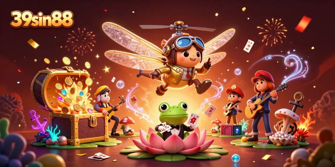 Experience the vibrant wins at 39sin88 with a dynamic casino-themed 3D illustration.