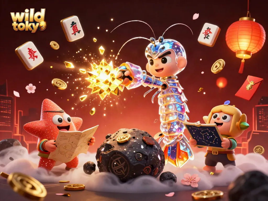 Experience wild tokyo excitement with samurai shrimp battling asteroids and treasures in vibrant casino world